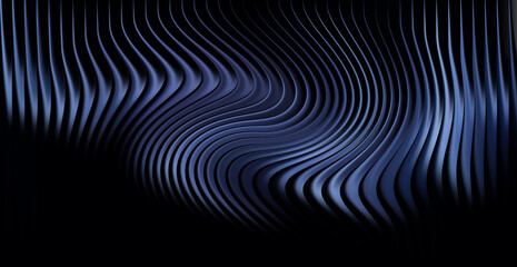 Abstract blue metallic wavy lines swirling in a vortex