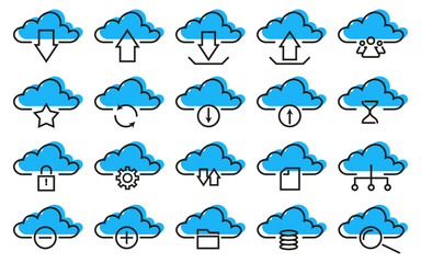 Obraz premium Cloud thin icon set hand drawn vector line art illustration