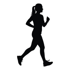 Silhouette of a woman running with a ponytail dynamic motion fitness exercise silhouette