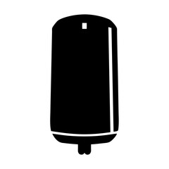 Stylized black and white water heater tank with distinctive visual elements