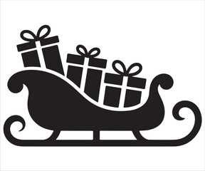 Christmas sleigh silhouette with gift boxes festive holiday vector design
