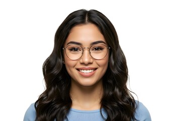Obraz premium Beautiful young Asian woman with stylish glasses smiling confidently at camera. Professional portrait perfect for business, education, technology, and lifestyle marketing campaigns.