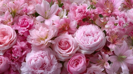 A Vibrant Arrangement of Pink Flowers Showcasing Delicate Petals and Rich Textures in a Lush Floral Display