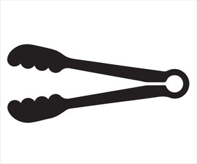 Black silhouette of kitchen tongs vector illustration, symbolizing cooking utensil, barbecue tool, food serving, grilling, catering, culinary accessory, household equipment, restaurant service, and ki