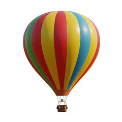 Fototapeta premium Colorful hot air balloon with red yellow green and blue stripes isolated on white or transparent background. PNG, symbolizing adventure freedom and travel with cheerful uplifting mood