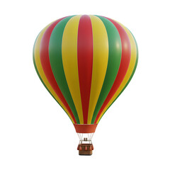 Naklejka premium Colorful hot air balloon with red yellow green and blue stripes isolated on white or transparent background. PNG, symbolizing adventure freedom and travel with cheerful uplifting mood