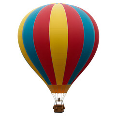 Fototapeta premium Colorful hot air balloon with red yellow green and blue stripes isolated on white or transparent background. PNG, symbolizing adventure freedom and travel with cheerful uplifting mood