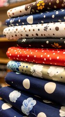 Stacked rolls of patterned fabric