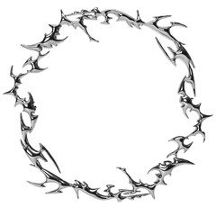 Obraz premium 3D metallic circular tribal frame with futuristic and Y2K style. Perfect for urban fashion prints, alternative graphic design and digital art. Great for apparel, posters and underground culture