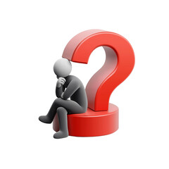 Three-Dimensional Humorous Abstract Human Character Holding Red Exclamation Mark — Concept of Question, Answer, Confusion, Idea, Caution, and Strategic Thinking