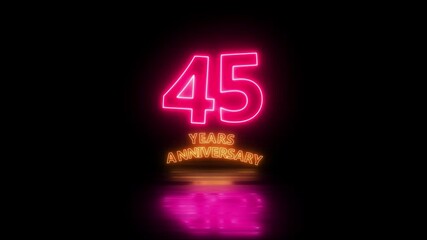 Glowing neon 45 years anniversary emblem. Anniversary icon or label. front of dazzling fireworks 45 years celebration and congratulation design element splash convert animated explosion animation.