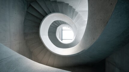 Fototapeta premium Architectural Elegance - A Smooth Concrete Spiral Ascending into Ethereal Light.