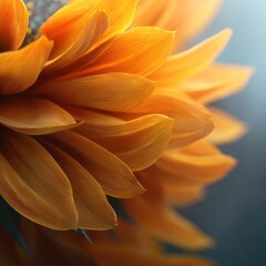 Obraz premium Radiant close-up of a sunflower showcasing vibrant orange petals and soft gradient background