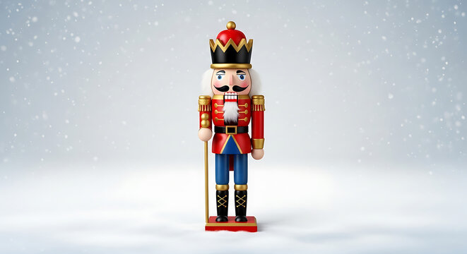 Christmas day a festive nutcracker stands tall against a snowy backdrop, embodying the spirit of christmas with its vibrant colors and intricate design