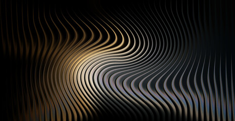 Abstract swirling lines with gold and silver metallic texture on black