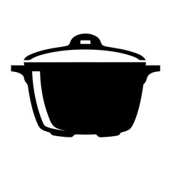 Black and white image of a closed cooking pot with short legs