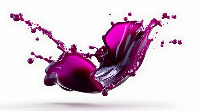 Purple Liquid Splash Animation &ndash; UHD 4K Seamless Loop of Glossy Grape Juice on White Background