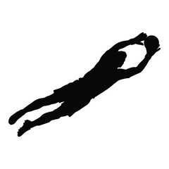 Silhouette of soccer goalkeeper diving to catch the ball action sport photography silhouette