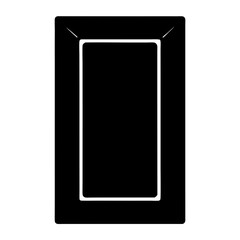 An abstract black and white illustration featuring a rectangular frame design