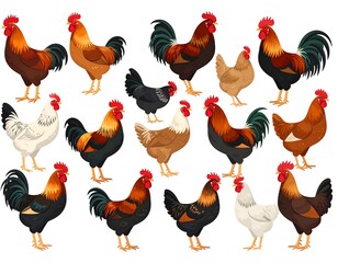 Various chicken breeds displayed