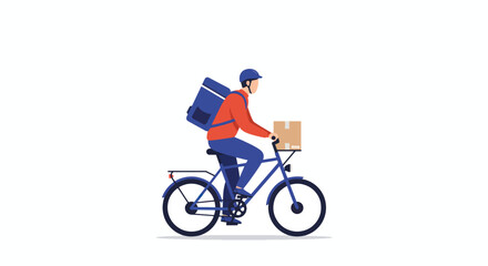 Fototapeta premium Delivery person on a bicycle with a package and insulated bag