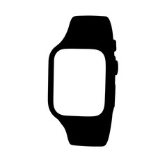Silhouette of a modern smartwatch with a rectangular screen and minimal design