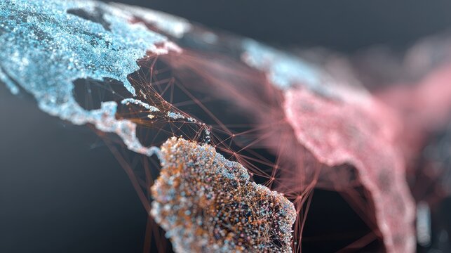 Colorful digital representation of a global network connecting different continents and regions in a futuristic style
