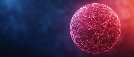 A glowing, abstract sphere with interconnected lines, set against a gradient background, suggesting a theme of technology or digital connectivity.