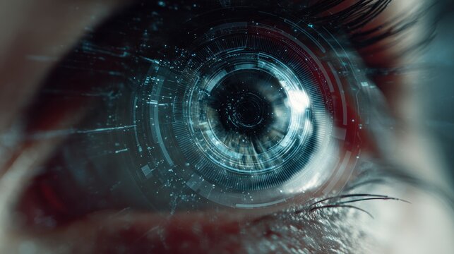 Futuristic vision of the human eye with advanced technology interface elements - Powered by Adobe