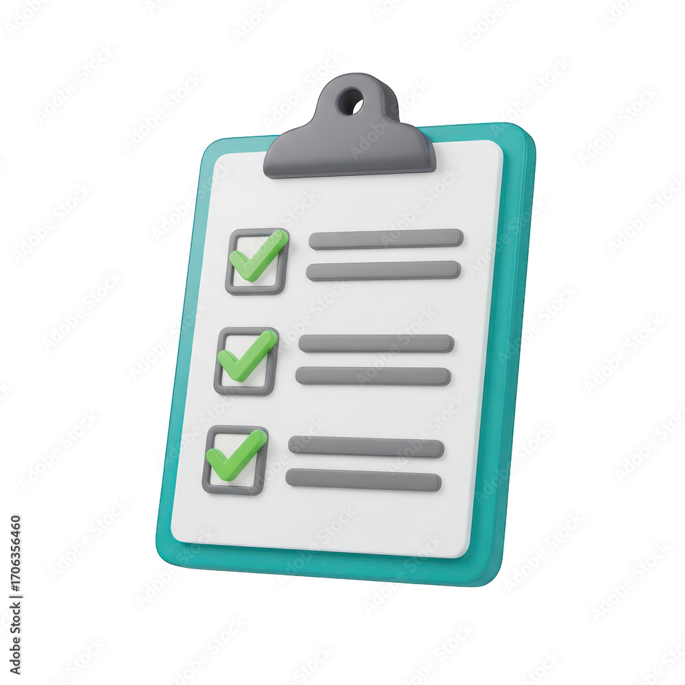 Fototapete teal clipboard with green check marks on transparent background representing task completion and pro