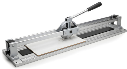 Professional manual tile cutter with a sturdy metal base and ergonomic handle, designed for precise, clean cuts on ceramic and porcelain tiles; essential tool for tiling projects and construction work