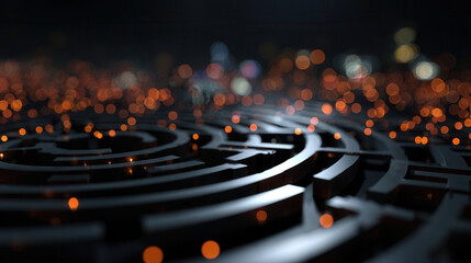 Intricate labyrinth design illuminated by glowing orbs in a dark setting enhancing mystery and complexity