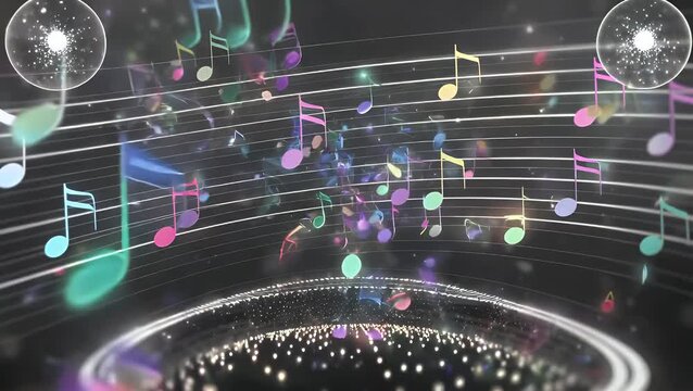 Three-Dimensional Digital Background Composed of Symbols Representing Musical Sounds and Harmonies