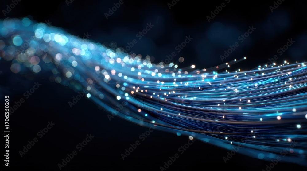 Poster illuminated strands of light flow gracefully through a dark background creating a mesmerizing digita