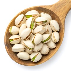 Pistachios in a wooden spoon