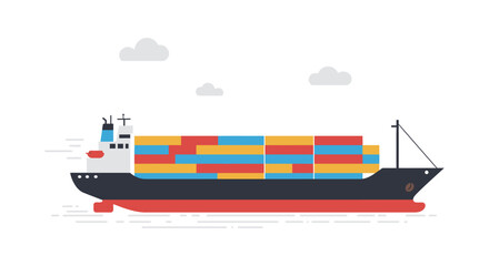 a large cargo ship carrying colorful containers across ocean