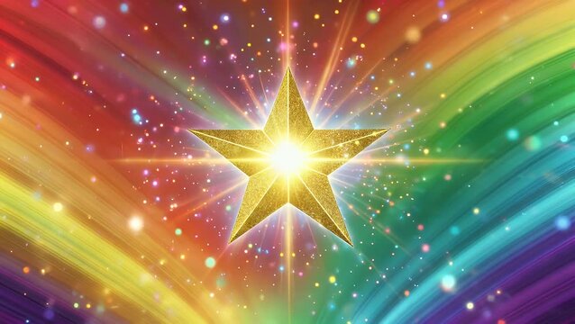 golden star on rainbow glitter single dazzling golden star shines brightly against backdrop of vibrant rainbow hued glitter evoking sense of magic hope and celebration