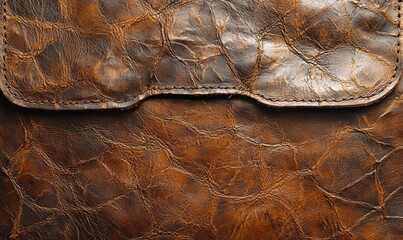 Close-up view of aged, wrinkled leather.  Texture, stitched detail
