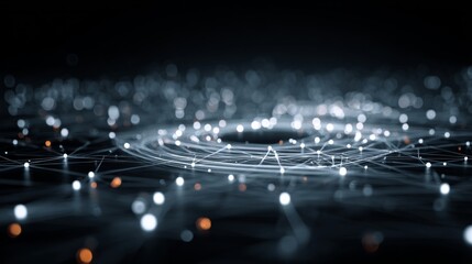 The intricate tapestry of digital connectivity's bright future. Tech panels. Slightly altered network with bright nodes and adjusted line positions. Neon displays. Neon interfaces.