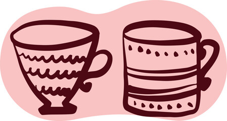 Tea Cups Collection Line Drawing Sketch	
