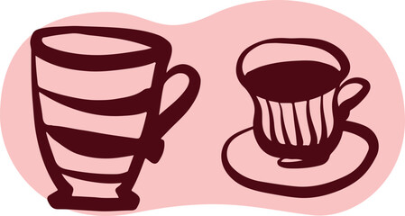 Tea Cups Collection Line Drawing Sketch	
