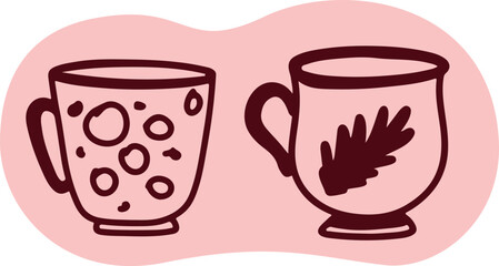 Tea Cups Collection Line Drawing Sketch	
