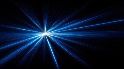 Fototapeta premium Brilliant blue starburst explosion emanating light rays against a deep black background