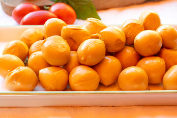 Cheese collection, smoked yellow italian mini scamorza or scamorzella cheese