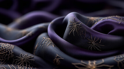 Halloween Gothic Silk Background with Golden Spiderwebs Pattern