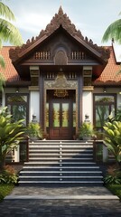 Fototapeta premium Majestic entrance showcasing meticulous thai architectural design with opulent embellishments and