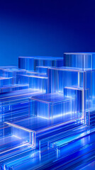Futuristic Blue Acrylic Blocks with Illuminated Edges

