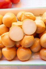 Cheese collection, smoked yellow italian mini scamorza or scamorzella cheese