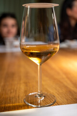 Visit of wine cellar with old large oak barrels, tasting of fortified dry or sweet tasty marsala wine in Marsala, Sicily, Italy