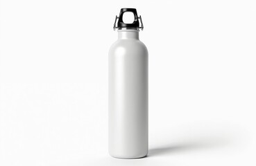Fototapeta na wymiar Stainless steel water bottle mockup with hinged cap. Clean, white design ideal for beverage branding, product placement, or promotional graphics. Features durable metal construction for drinks.